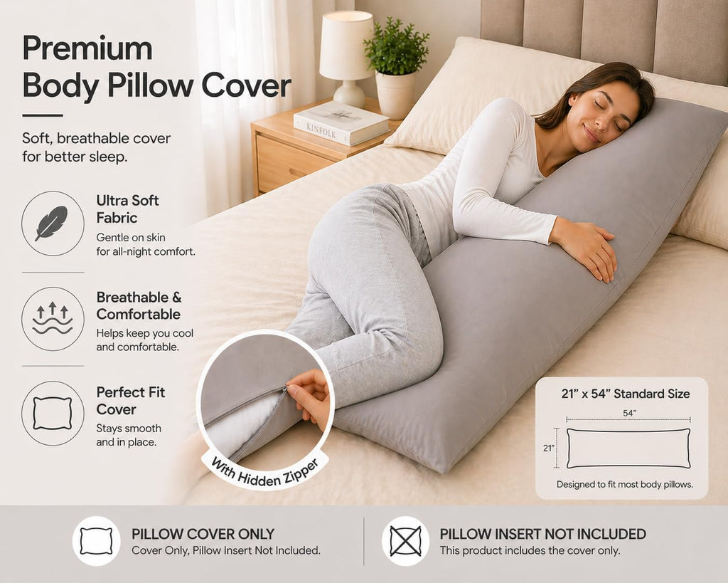 EVOLIVE Body Pillow Cover 21"x54", Ultra Soft Microfiber Pillowcase with Hidden Zipper, Breathable, Machine Washable, for Pregnancy &…