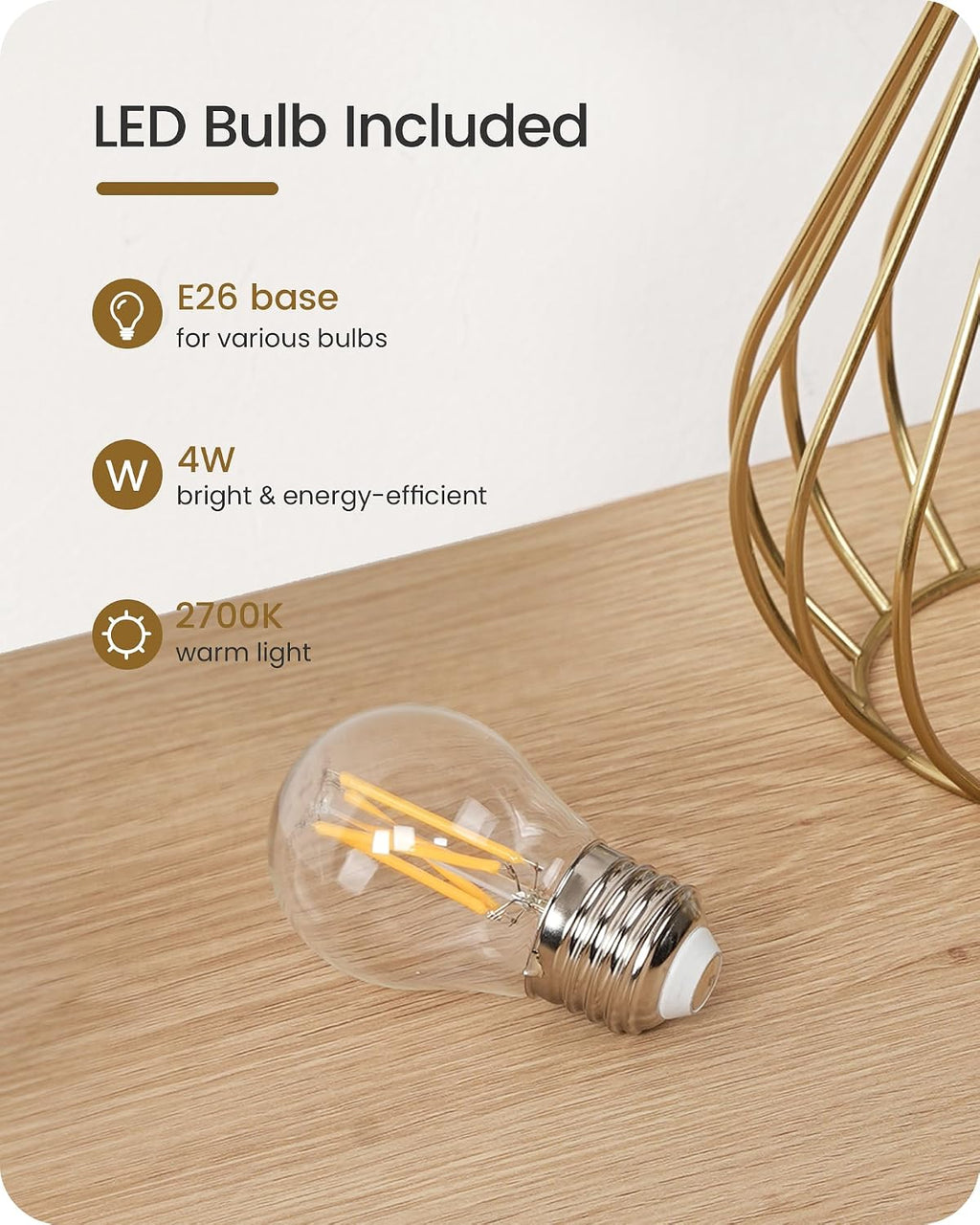 Gold Table Lamp, 12.6'' Small Table Lamp with Beige Linen Lampshade & Gold Cage Base, Modern Little Cute Desk Lamp, Bedside Lamp for…