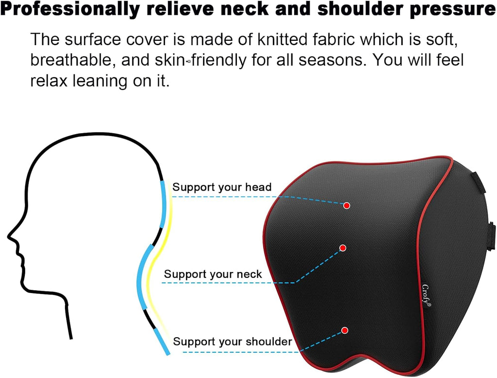 CrofyLLC Crofy 2 Pack Car Neck Pillow, Softness Car Headrest Pillow for Driving with Adjustable Strap, 100% Memory Foam and Breathable Remo…