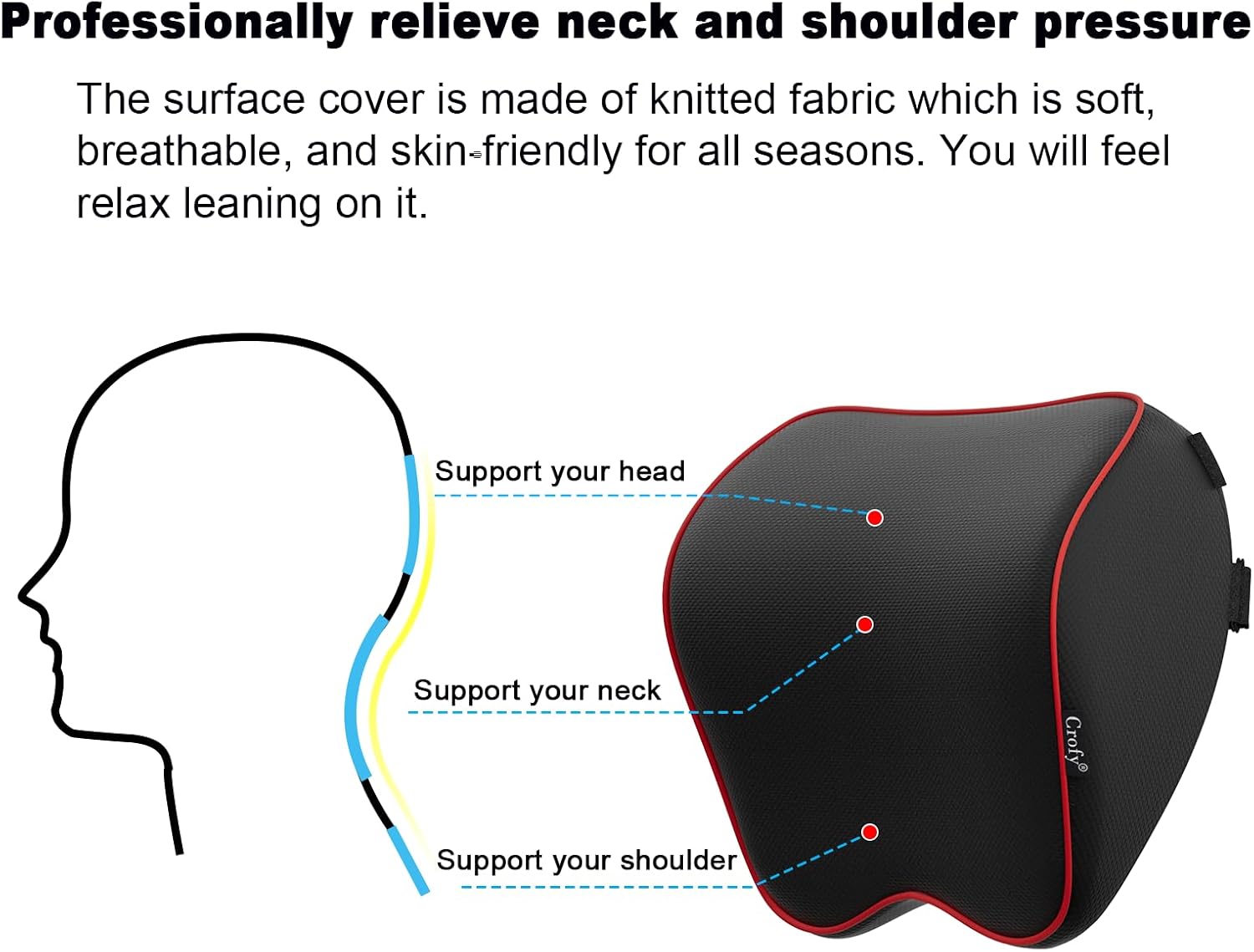 CrofyLLC Crofy 2 Pack Car Neck Pillow, Softness Car Headrest Pillow for Driving with Adjustable Strap, 100% Memory Foam and Breathable Remo…