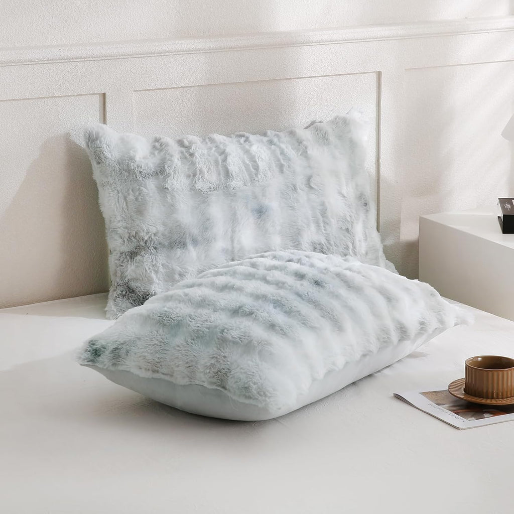 Chumerry Gray Fuzzy Pillow Case Faux Fur Pillow Cover Chic Plaid Check Texture Extra Soft Fluffy Plush Shaggy Fabric Tie Dye Decorative Pil…