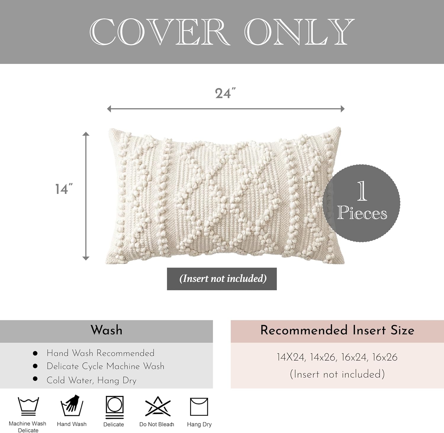 BlissBlush Pure White Decorative Lumbar Pillow Cover 14x24, Boho Accent Throw Pillow Case for Couch Sofa Bed, Modern Farmhouse Textured…