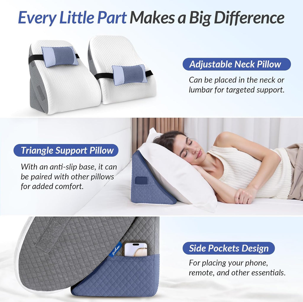 Zikee Adjustable Wedge Pillow Headboard Set for Sleeping & After Surgery, Ergonomic Reading Pillow for Sitting in Bed, Bed Wedge with Memor…