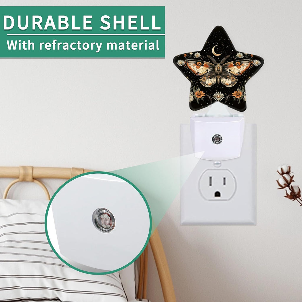 Boho Moth Flower Star Night Light Plug in, Soft Glow Night Light for Kids Bedroom Nursery, Gentle Warm Light for Sleep, Compact Lamp for…