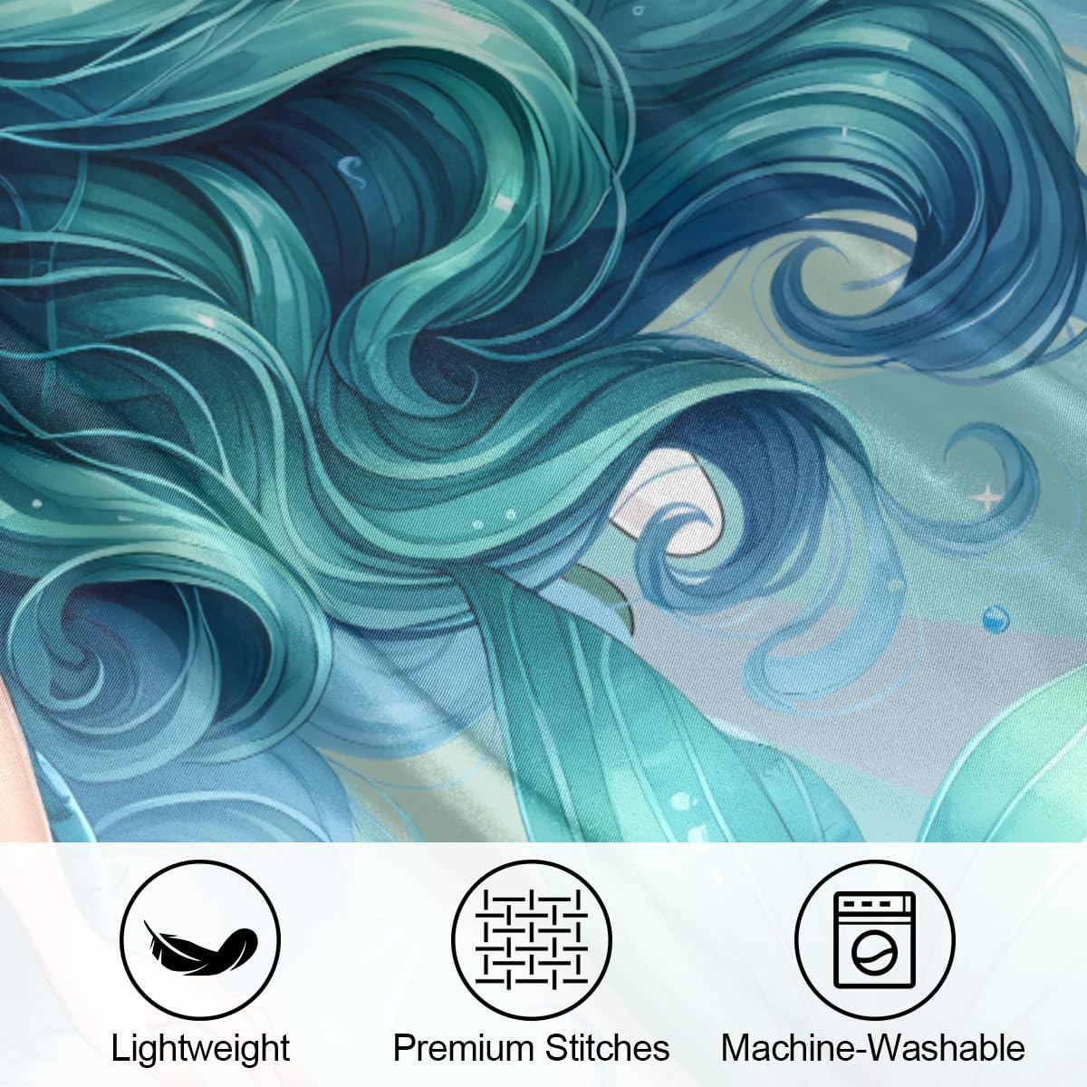 Mermaid Teal Ocean Satin Silk Pillowcase for Hair and Skin Pillow Cases King Size Soft Silk Pillow Case with Envelope Closure Print Satin…