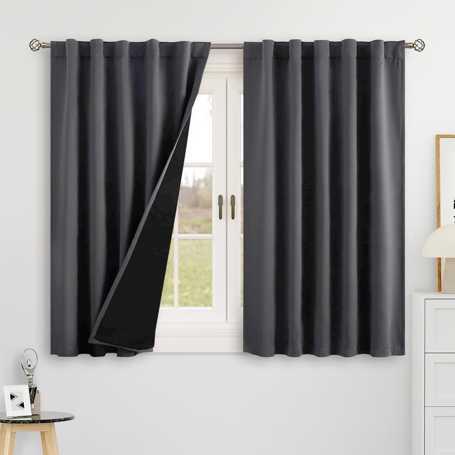 BGment 40 Inch Thermal Blackout Curtains for Small Window, Dark Grey 100% Blackout Insulated Rod Pocket and Back Tab Double Layer Room…