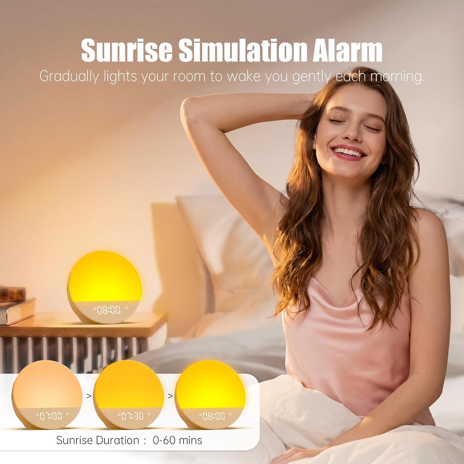 Alarm Clock Sound Machine Sleeping, Sunrise Digital Alarm Clocks Bedrooms, Loud Bluetooth Speaker Alarms Clock 23 White Noise Dual Alarms…