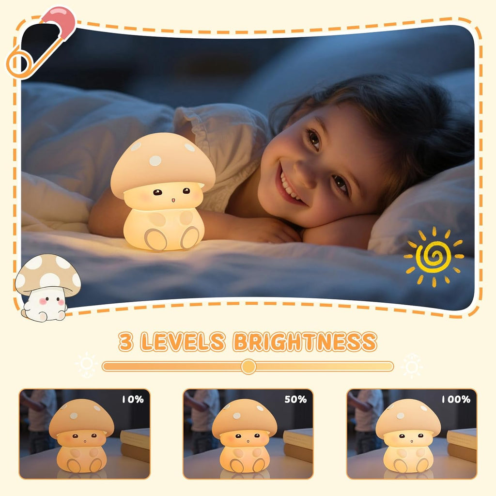 Mushroom Night Light for Kids - Portable LED Nursery Lamp with Tap Control, 7 Color Changing, Dimmable Bedside Light for Baby Room…