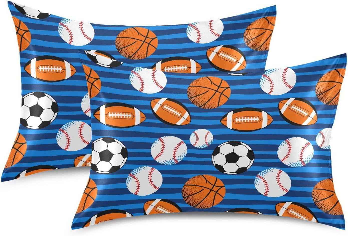 Soccer Balls Blue Pillow Covers Silk Pillowcase for Hair and Skin Breathable Silky Soft Satin Pillowcase Queen Size Pillow Case for Women…
