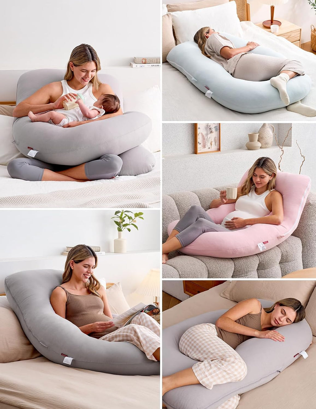 Momcozy Pregnancy Pillows for Sleeping, U Shaped Full Body Pillow for Pregnancy Women with Removable Jersey Cotton Cover, 57 Inch…