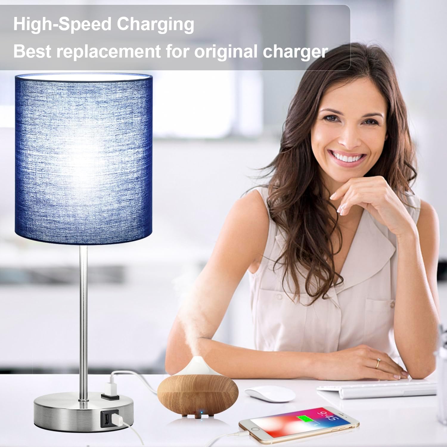 Set of 2 Touch Control Table Lamps with 2 USB & AC Outlet, 3-Way Dimmable Bedside Nightstand Lamps for Bedroom Living Room Nursery, 800…