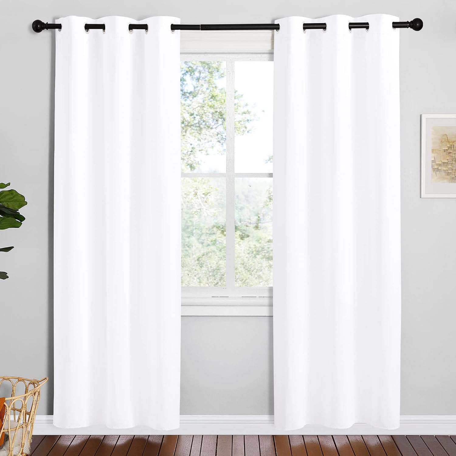 NICETOWN White Samll Window Blackout Curtain Panels, Set of 2, 42 inches x 78 inches, 50% Light Blocking Curtains for Bedroom & Dining…