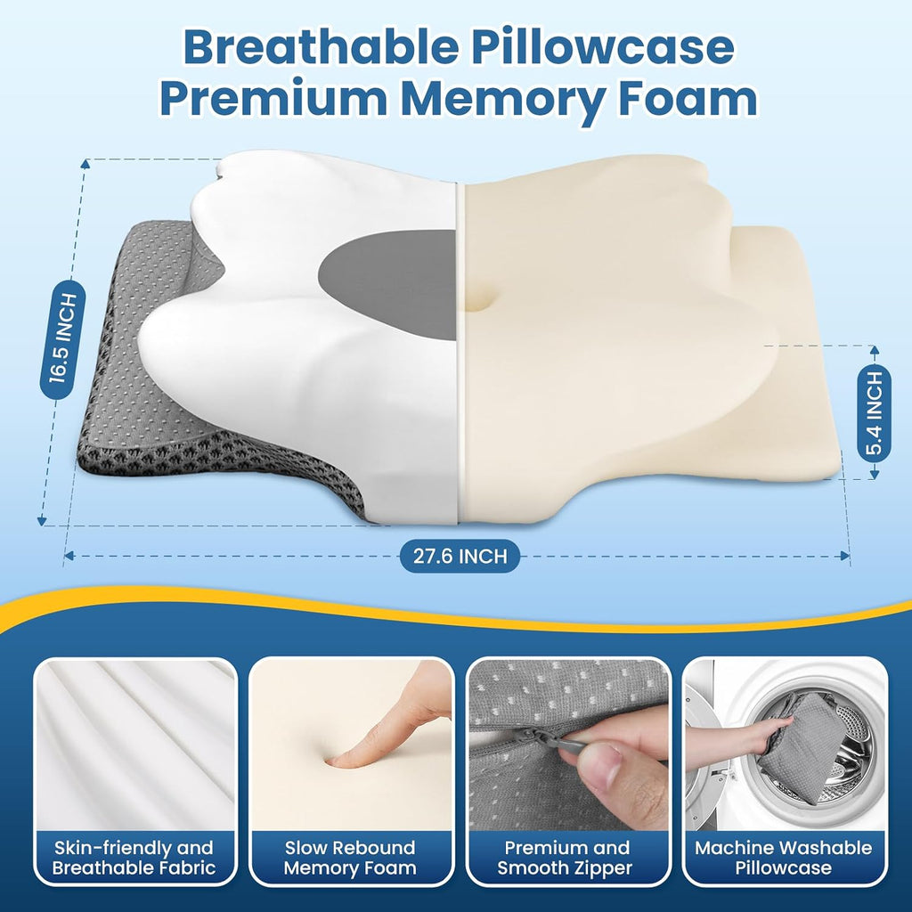 TranquilZone Memory Foam Bed Pillow – Contour Support Pillow for Side & Back Sleepers, Soft Ergonomic Design, Cooling Breathable Cov…