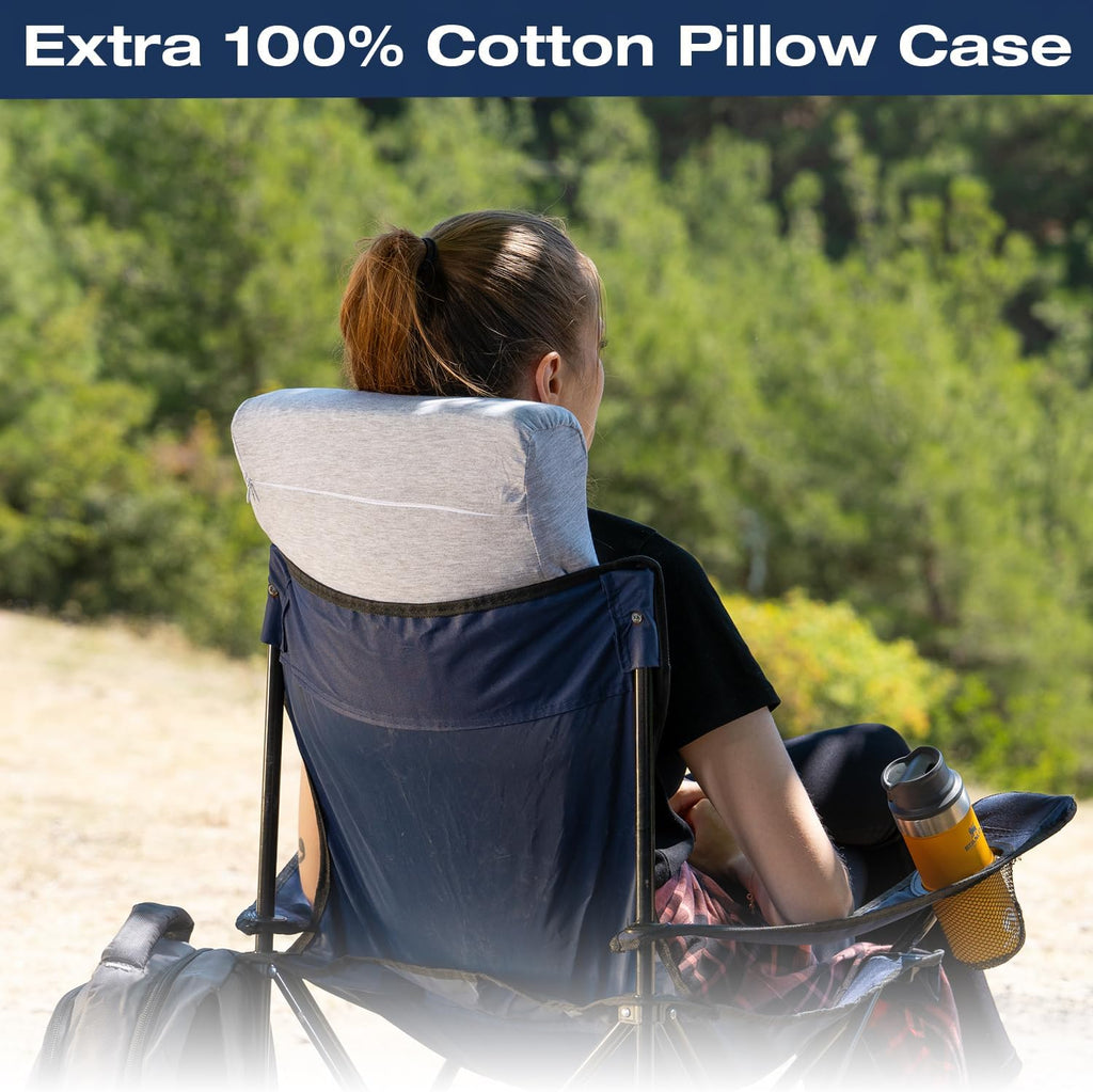 alkamto Travel & Camping Comfortable Memory Foam Pillow – Easy to Carry Portable Bag – Temperature Regulating Pillow Case (White Contour…