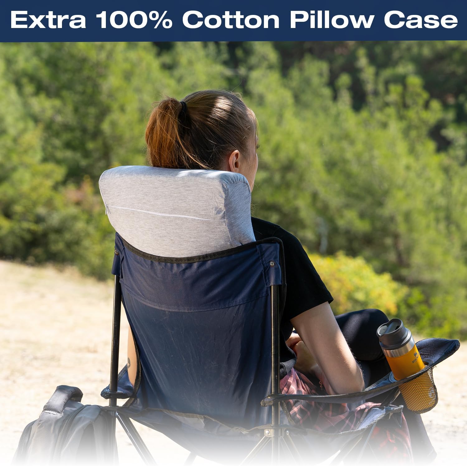 alkamto Travel & Camping Comfortable Memory Foam Pillow – Easy to Carry Portable Bag – Temperature Regulating Pillow Case (White Contour…