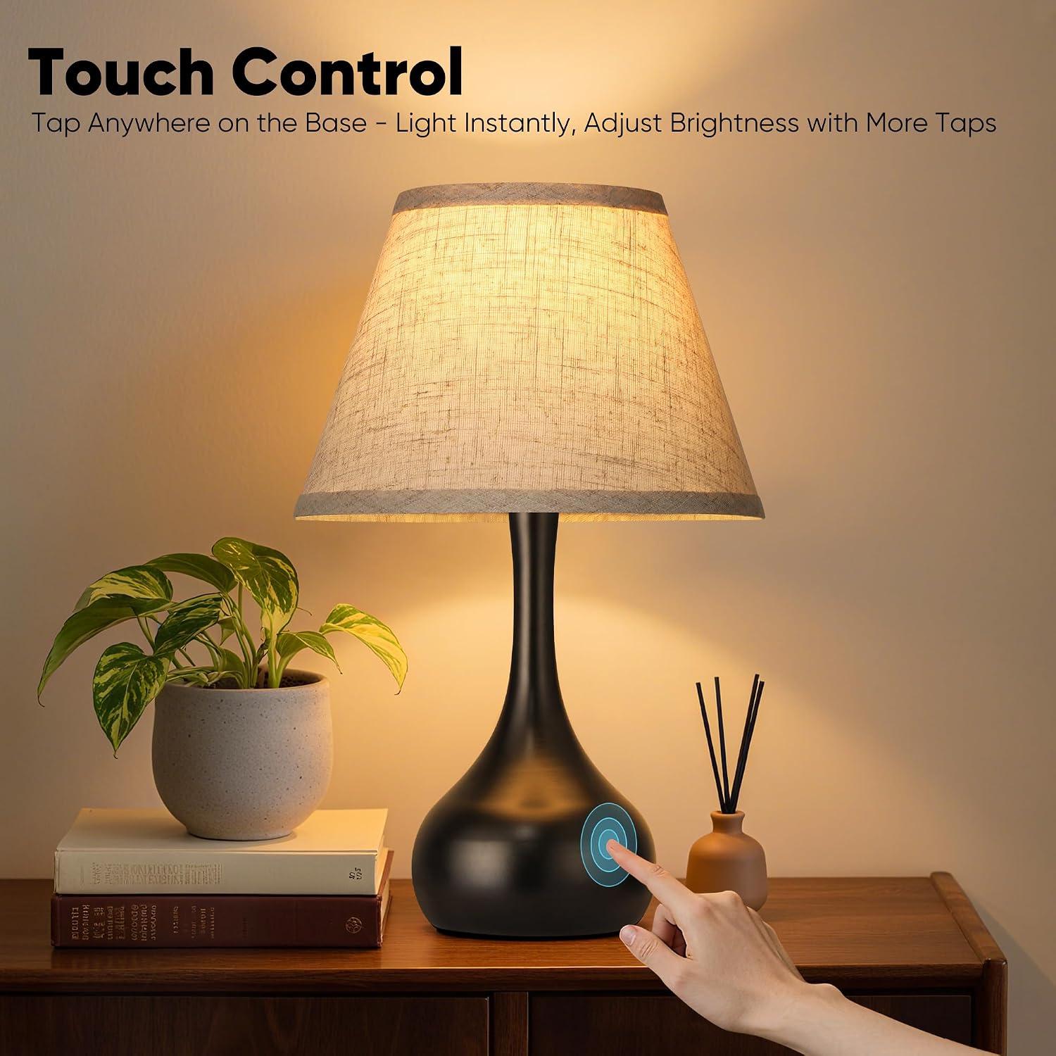17” Touch Table Lamp for Bedroom Set of 2, 3-Way Dimmable Bedside Lamp for Nightstand, Farmhouse Metal Desk Lamp with Linen Shade for…
