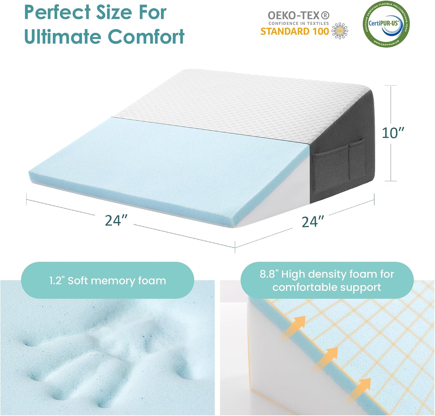 Cozymaker 10" Bed Wedge Pillow for Sleeping After Surgery, Back Support, Leg Elevation, Gerd Acid Reflux, Neck Pain, Snoring, Cooling Memor…