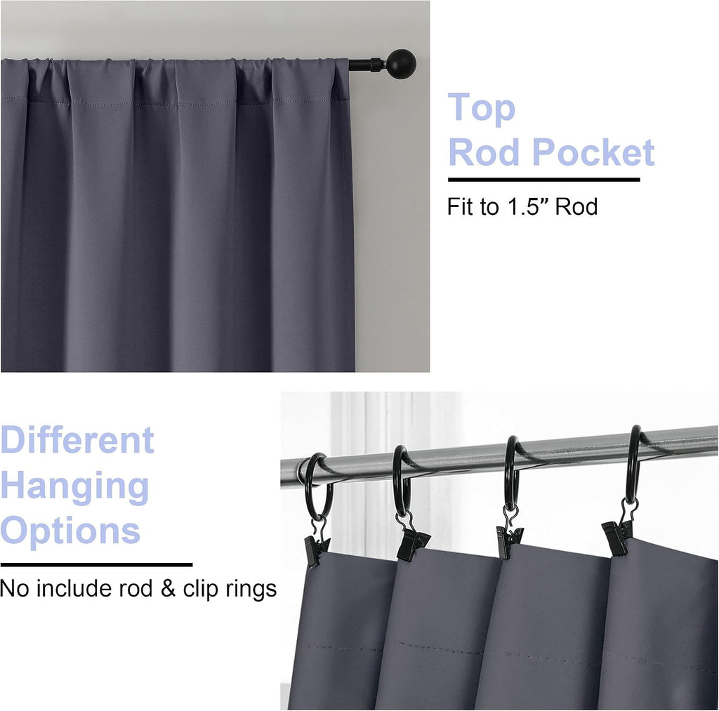 Simplebrand Ava Grey Blackout Curtains for Bedroom 72 Inch Length 2 Panels Set, Privacy Thermal Insulated Rod Pocket Window Curtains for Pa…