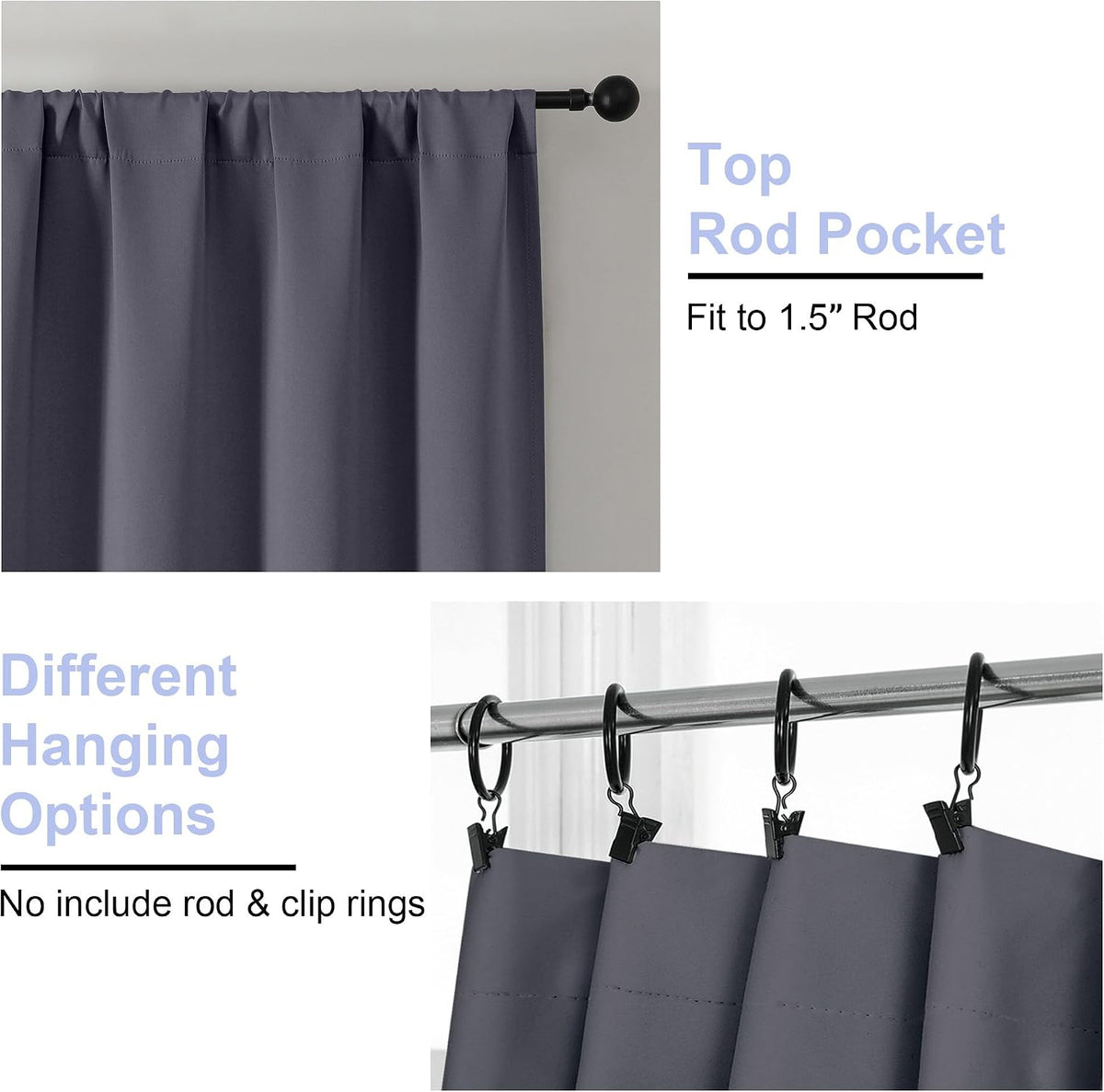Simplebrand Ava Grey Short Blackout Curtains for Bedroom 45 Inches Long 2 Panels Set, Solid Thermal Insulated, Energy Saving Window Treatme…