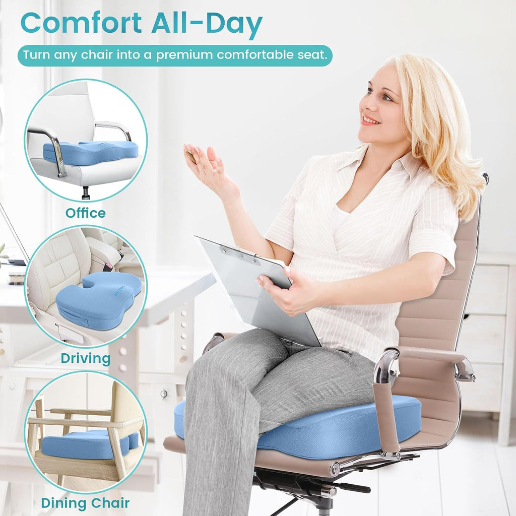 CushZone Office Chair Seat Cushion, Cooling Gel Enhanced Memory Foam Cushion for Long Sitting - Back, Sciatica, Coccyx, Tailbone Pillow - f…