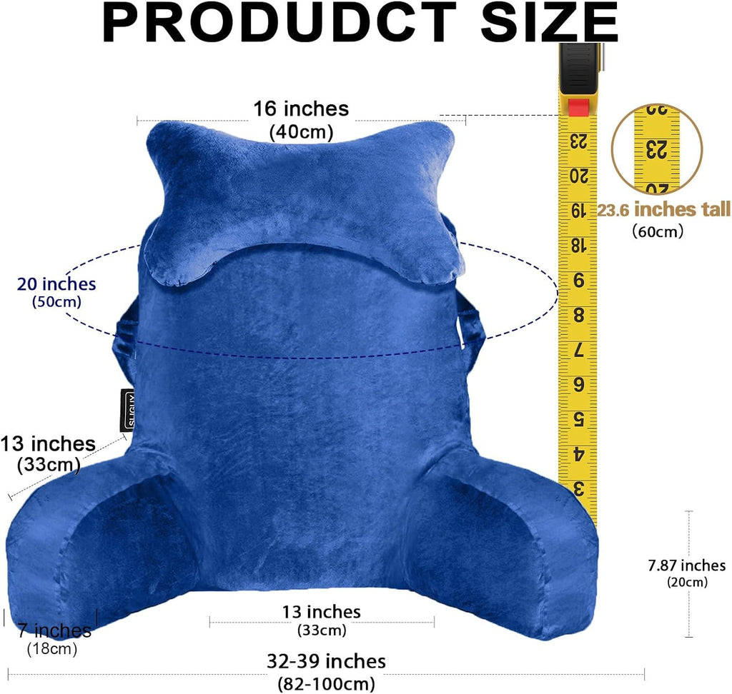 SLIGUY Reading Pillow for Sitting in Bed Couch Adult, Back Pillow with arm Support and Pockets, Adult Back Pillow Bed Chair for Bed Rest…