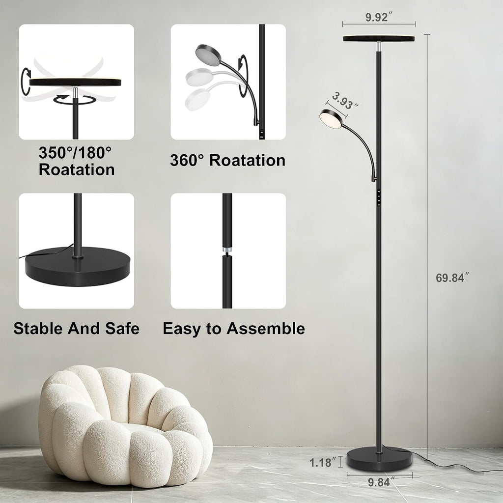 Floor Lamp-42W/4200LM Super Bright Floor Lamp, Dimmable 2-in-1 LED Floor Lamp for Bedroom, Torchiere Floor Lamps with Remote & Touch…
