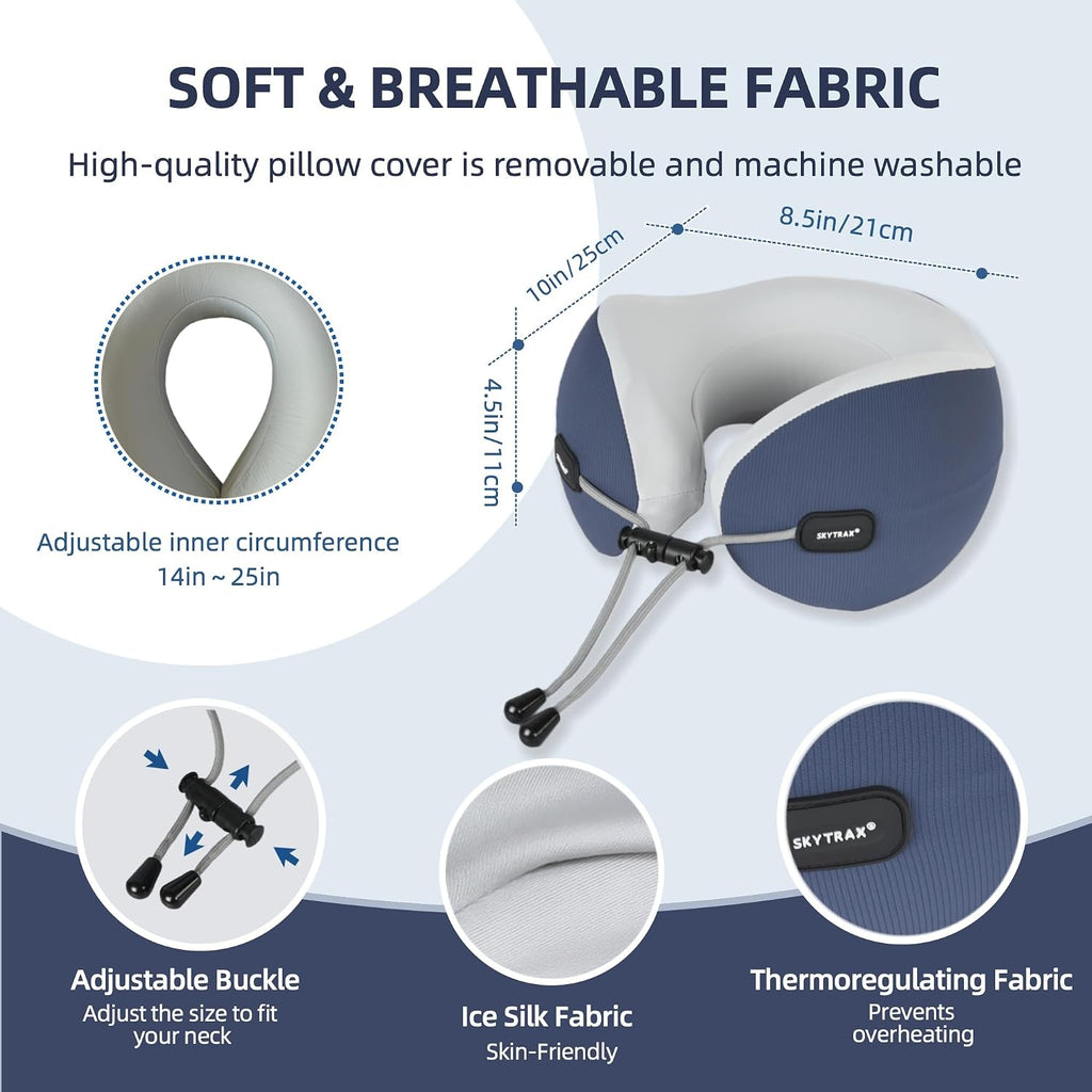 Skytraxcomf SKYTRAX COMF® Ergonomic Memory Foam Travel Neck Pillow, Washable Cooling Ice Silk Cover, Firm Neck Support for Airplane Long Fl…