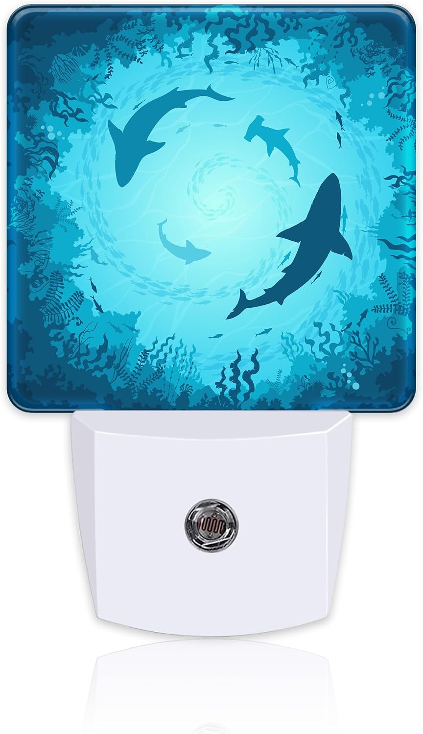 Blue Sharks and Corals Underwater World Fish Marine Lifes Dusk to Dawn Night Light Plug in, 0.5w Energy Saving Sleep Friendly NightLight…