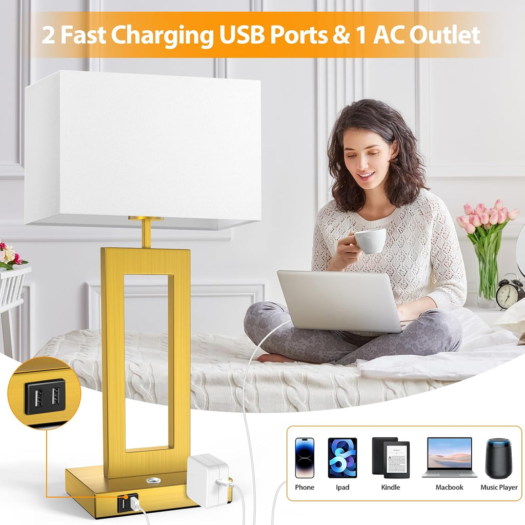 Table Lamps for Bedrooms Set of 2, 27.2’’ Super Tall Modern Gold Lamps for Living Room Nightstand End Tables, Button Touch Control…