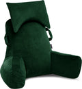Unisakey Portable Reading Pillows with Headrest for Bed Sitting Up(Dark Green Oeko-Tex), Velvet Back Pillow with Arms & Pockets for…