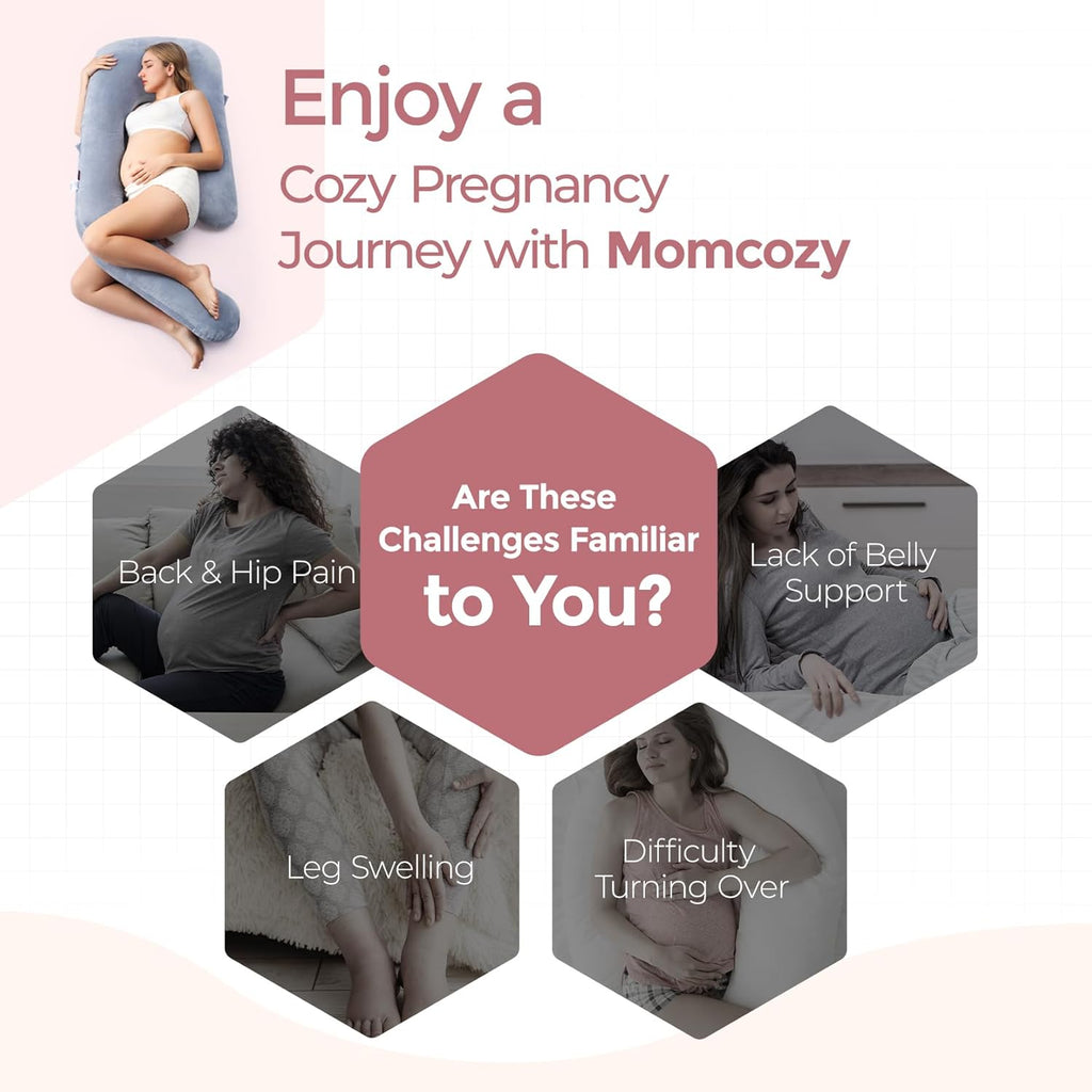 Momcozy Pregnancy Pillow for Sleeping, Dreamlign U Pro Maternity Pillow with Adjustable Leg Pillow, Removable Cover - Support for Back, Hip…