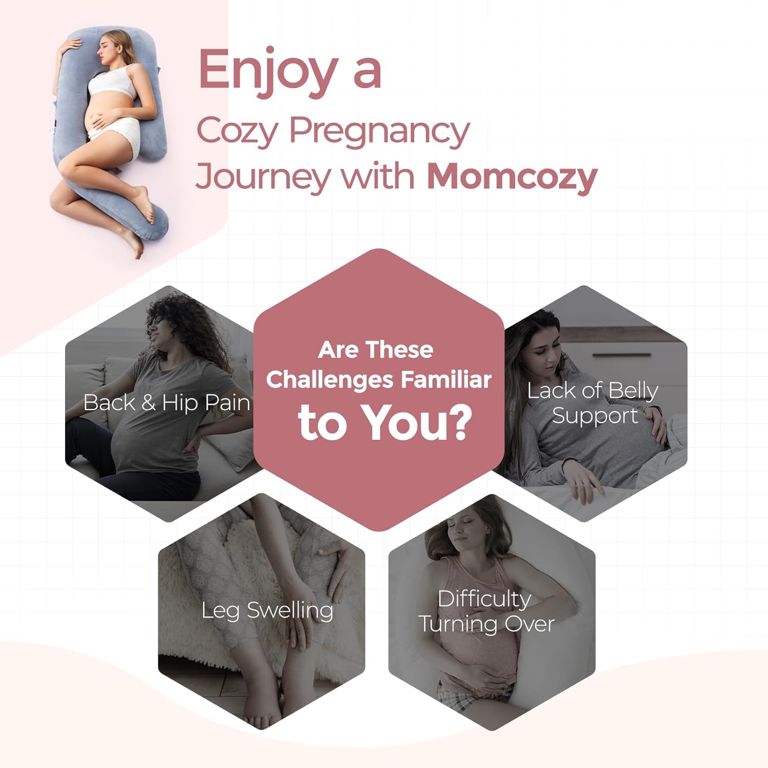 Momcozy Pregnancy Pillow for Sleeping, Dreamlign U Pro Maternity Pillow with Adjustable Leg Pillow, Removable Cover - Support for Back, Hip…