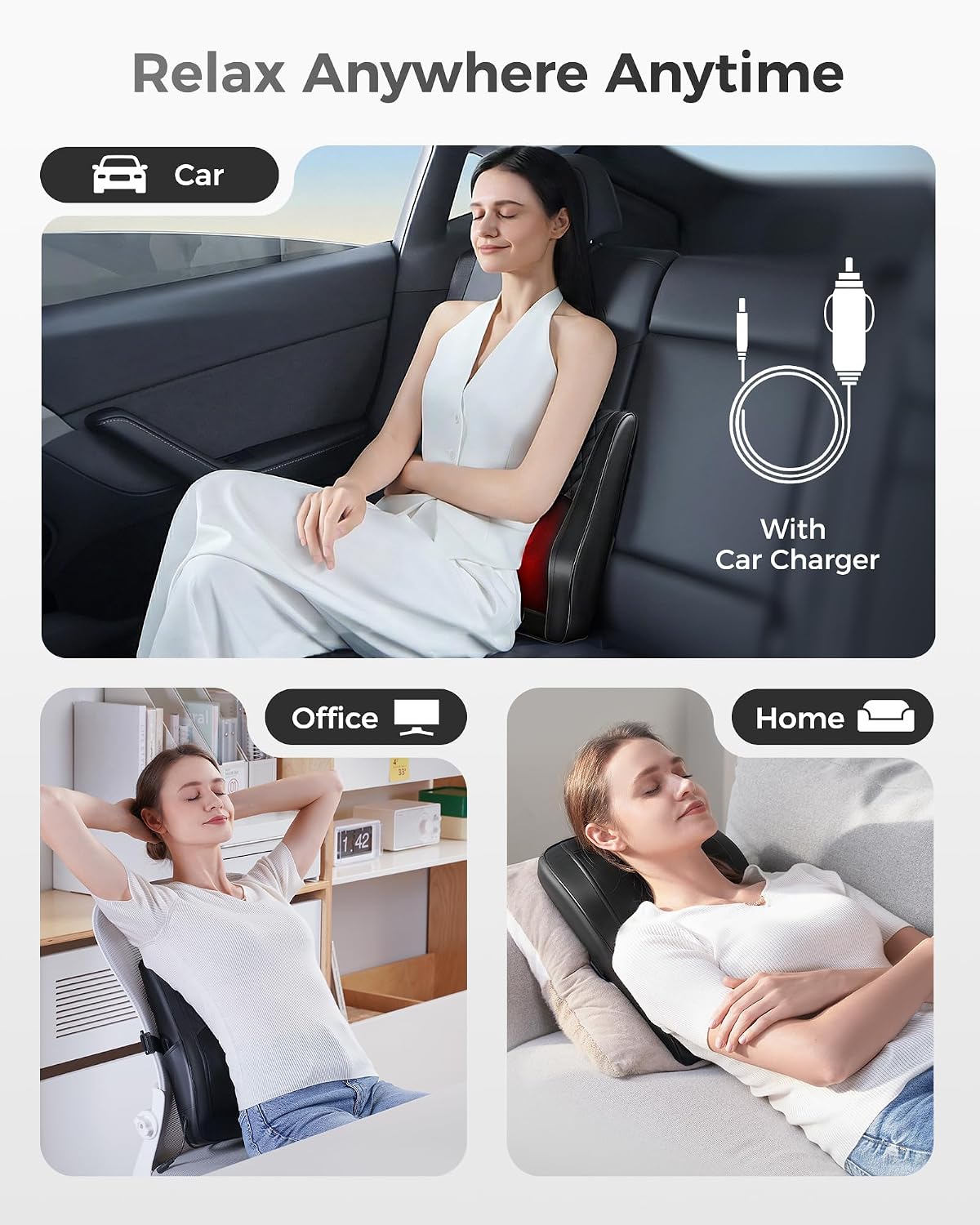 Boriwat Back Massager with Heat, 3D Kneading Massage Pillow for Back, Neck, Shoulder, Leg Deep Tissue, Gifts for Women Men Mom Dad 0 Count…