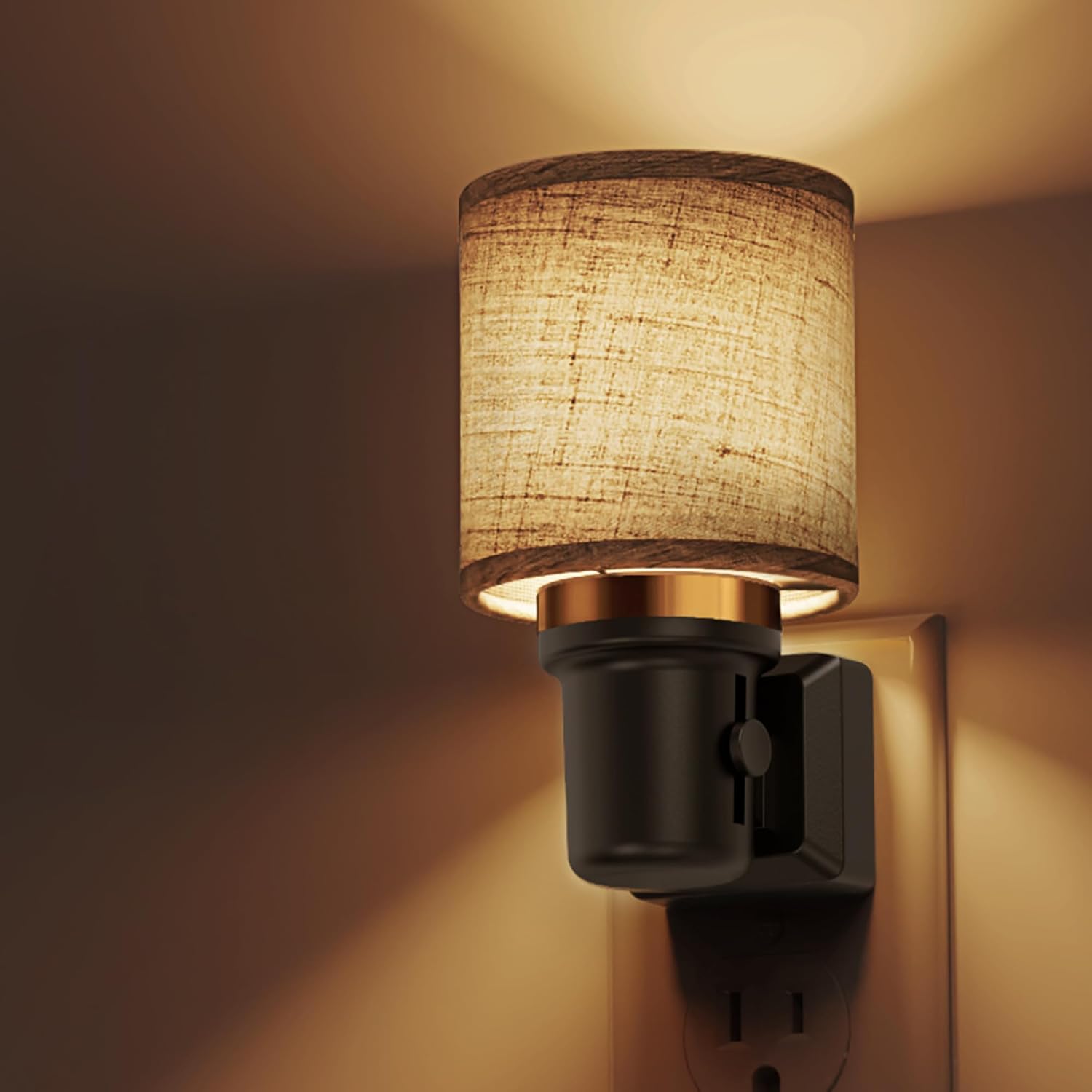 L LOHAS LED Night Lights Plug into Wall, Linen Fabric Cylinder Decor Night Light, Dusk to Dawn Sensor Vintage Nightlight, 0-100LM…