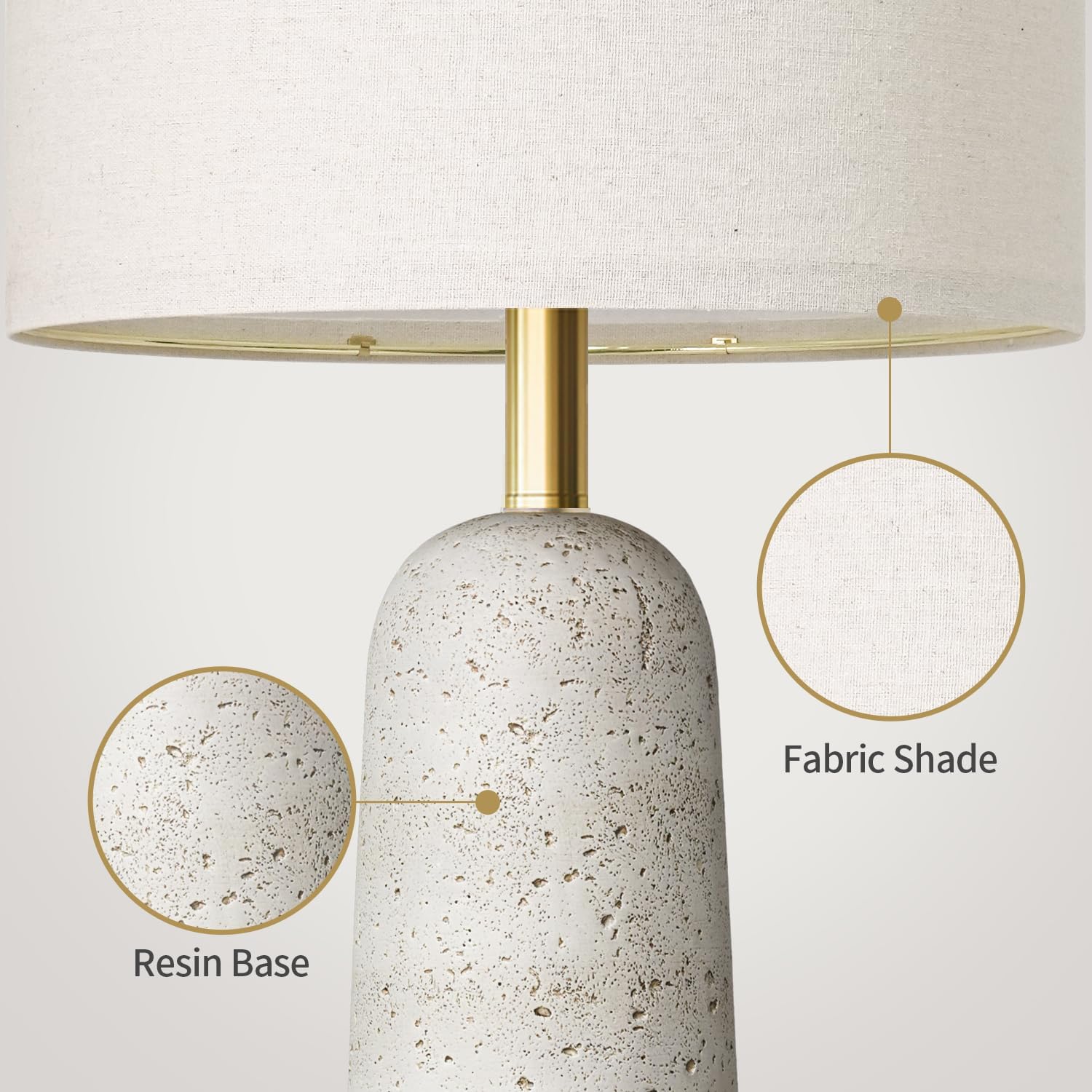 BOBOMOMO 27.25" Modern Table Lamp Set of 2, White Resin Table Lamps with Stone Look, Lamps for Living Room with Linen Shades, Bedside…