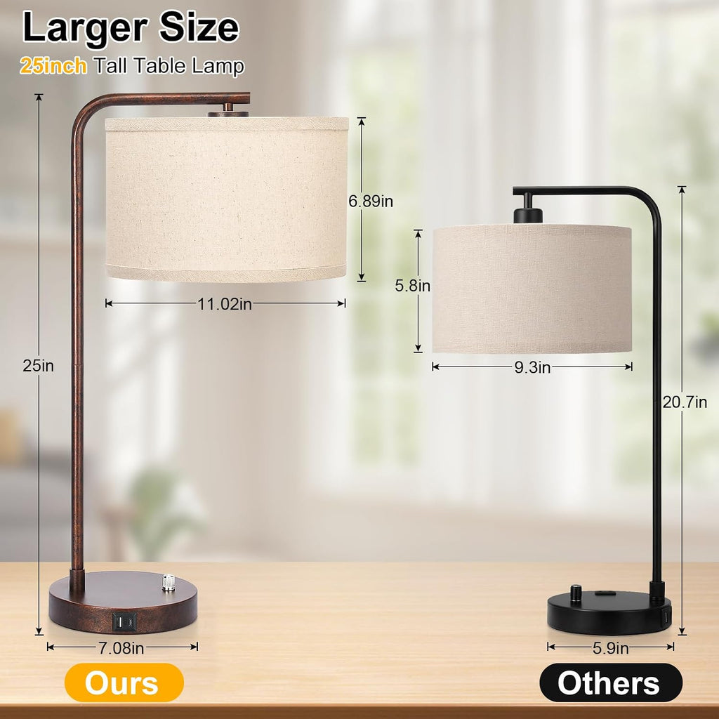 Vintage Table Lamp, Fully Dimmable Table Lamp with C+A USB Charging Ports, Farmhouse Bedside Lamp Nightstand Light, Tall Reading Desk…