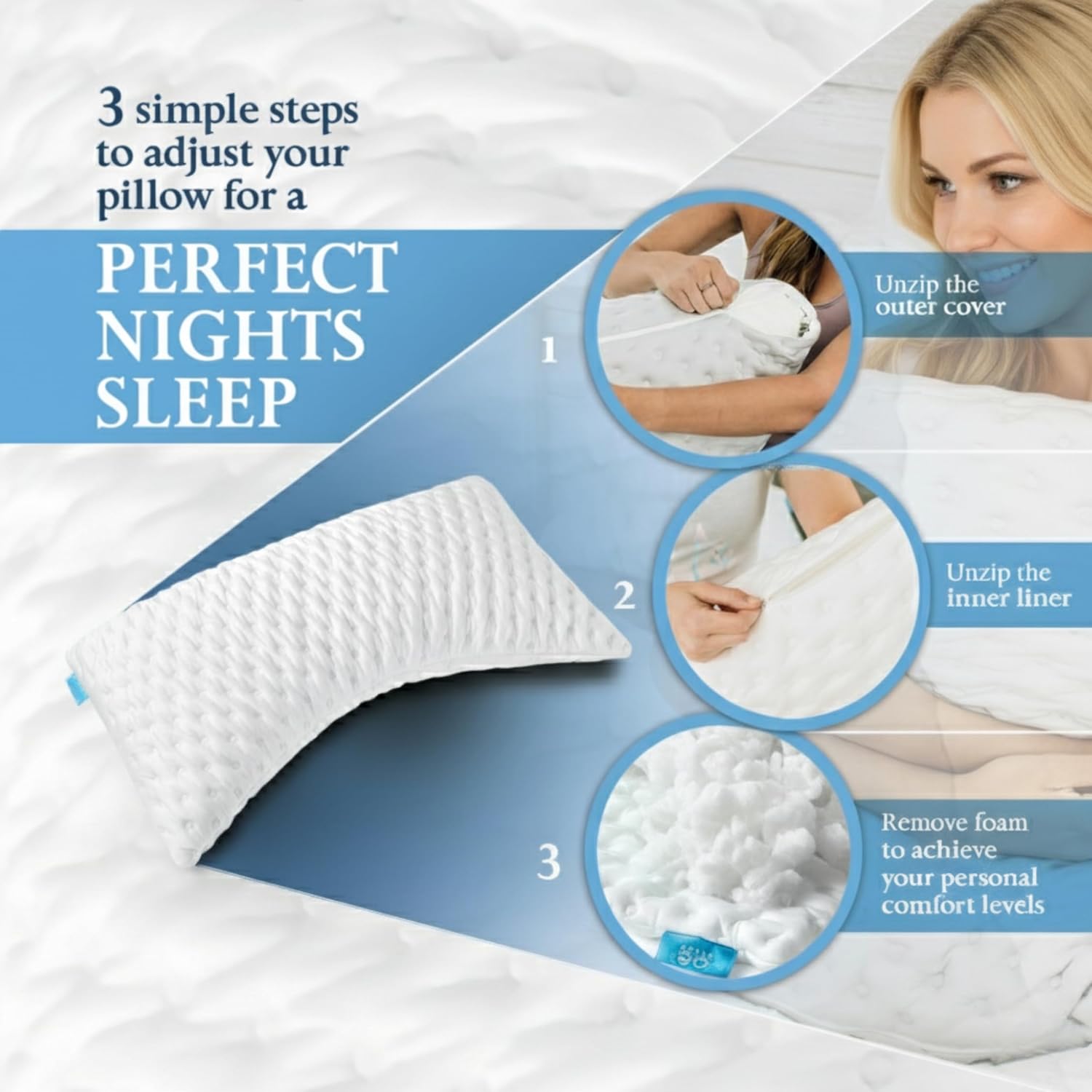 Zoey Sleep Bed Pillow for Side and Back Sleepers – Curved Cooling Pillow for Neck and Shoulder – Adjustable Memory Foam Pillow with…