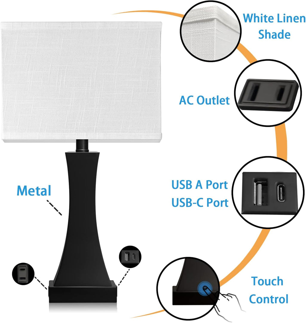 OYedis Table Lamp for Bedroom 3-Way Dimmable Touch Control Bedside Lamp with USB A+C Port & AC Outlet 21.6" Tall Nightstand Lamp for…