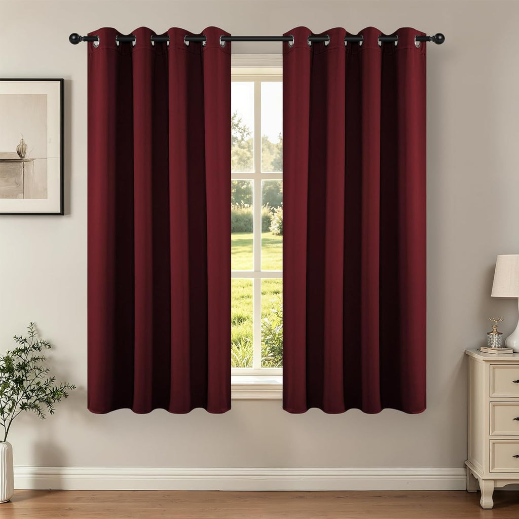 Joydeco Blackout Curtains 63 Inch Length 2 Panels Set, Thermal Insulated Long Curtains 2 Burg, Room Darkening Grommet Drapes for Bedroom Li…