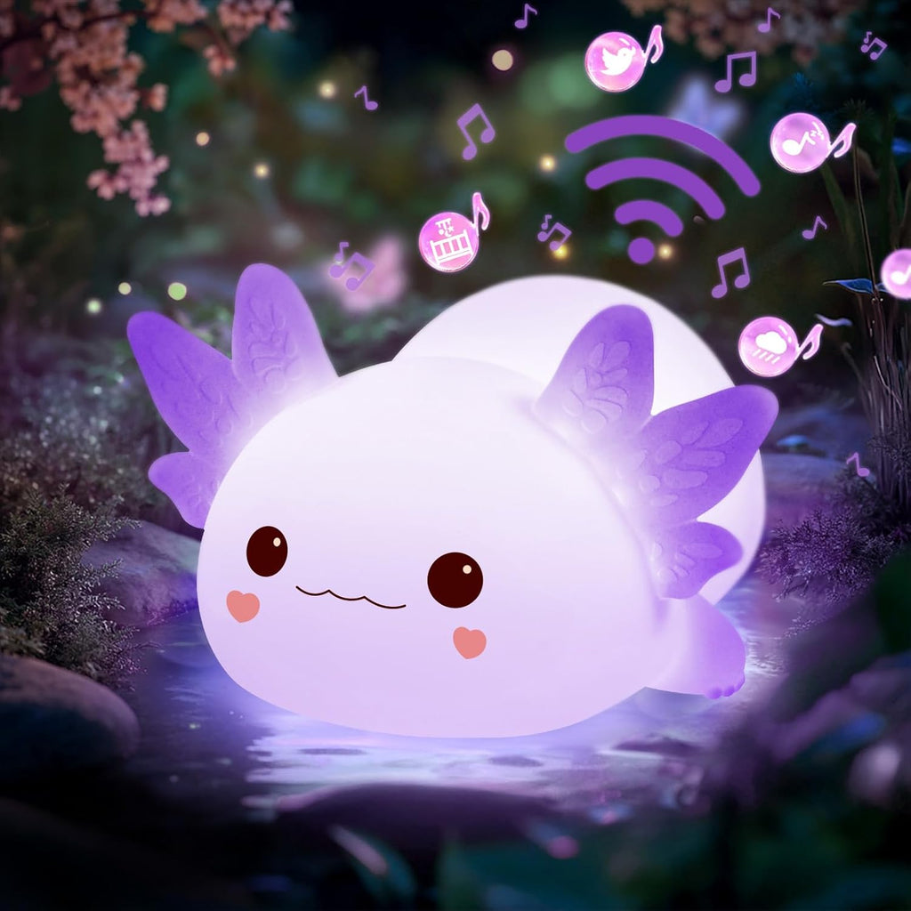 Mewaii Huggwaii Squishy Axolotl Night Light for Kids, Dimmable Silicone Kids Night Light with 4 White Noise, 2025 Upgraded Rechargeable…