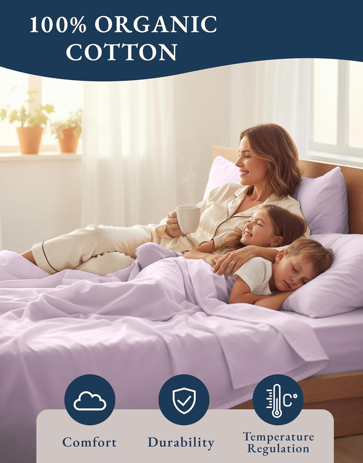 LaneLinen LANE LINEN 100% Organi Cotton reusable Bed Sheets Full Size, Fully Elasticized Naturally Cooling Soft & Comfy, Machine Washab…