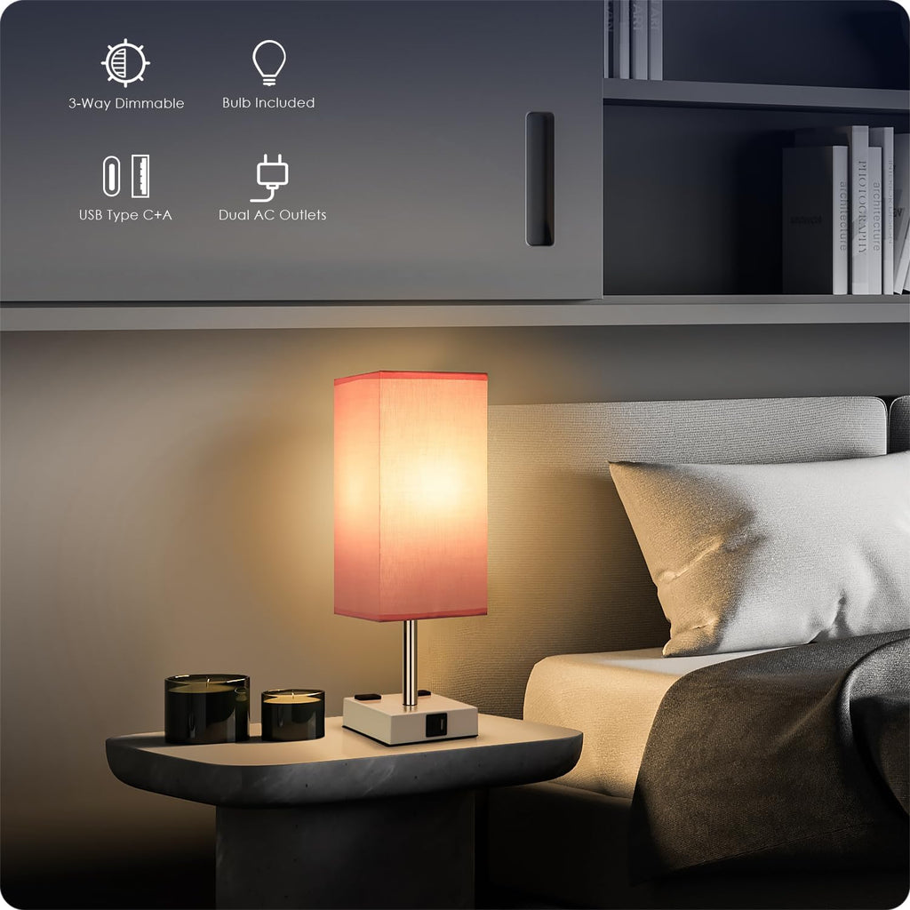 Bedside Lamp with USB Ports - Touch Control Table Lamp for Bedroom with USB C+A Charging Ports & AC Outlets, 3 Way Dimmable Nightstand…