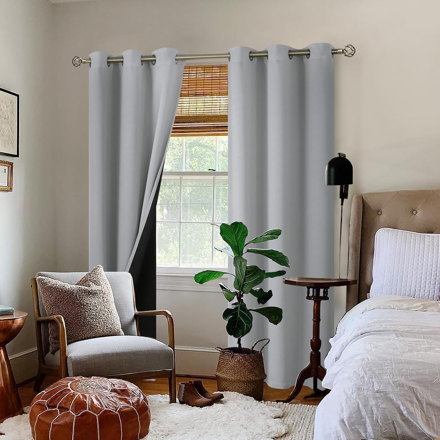 BGment Thermal Insulated 100% Blackout Curtains for Bedroom with Black Liner, Double Layer Full Room Darkening Noise Reducing Grommet Curta…