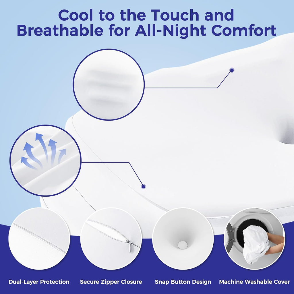 Nappixel Cervical Neck Pillow for, Ergonomic Contour Pillow for Sleeping, Back Stomach Side Sleeper Pillows for Adults, Memory Foam Dual-H…