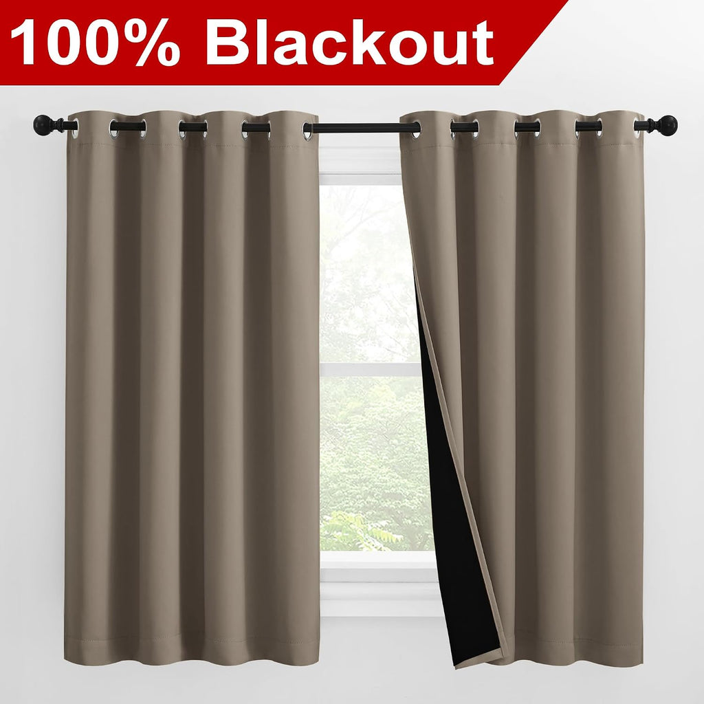 Nicetown 100% Blackout Curtains with Black Liners, Thermal Insulated Full Blackout 2-Layer Lined Drapes, Noise Cancellation Window Draperie…