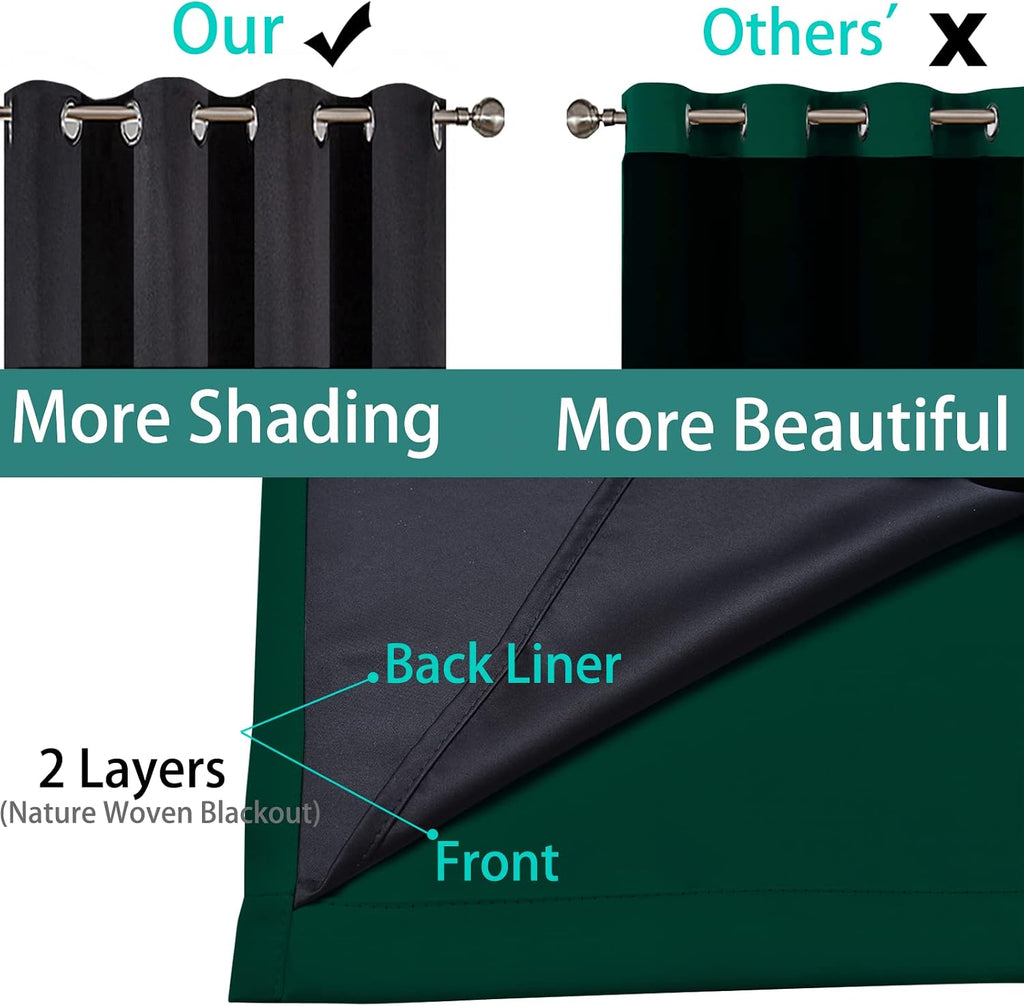Yakamok 100% Blackout Curtain for Bedroom, Thermal Insulated Drapes with Black Liner Full Room Darkening Energy Efficiency Window Curtains f…