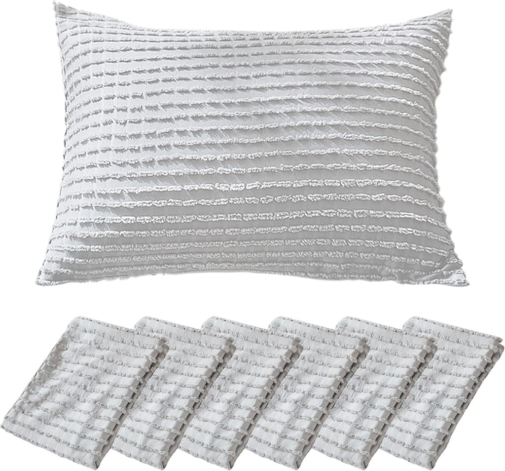 Warmdern Grey Pillow Covers King Pillow Cases Soft Microfiber Pillow Cases Set of 6 Boho Textured Pillowcase with Envelope Closure(Grey, Ki…