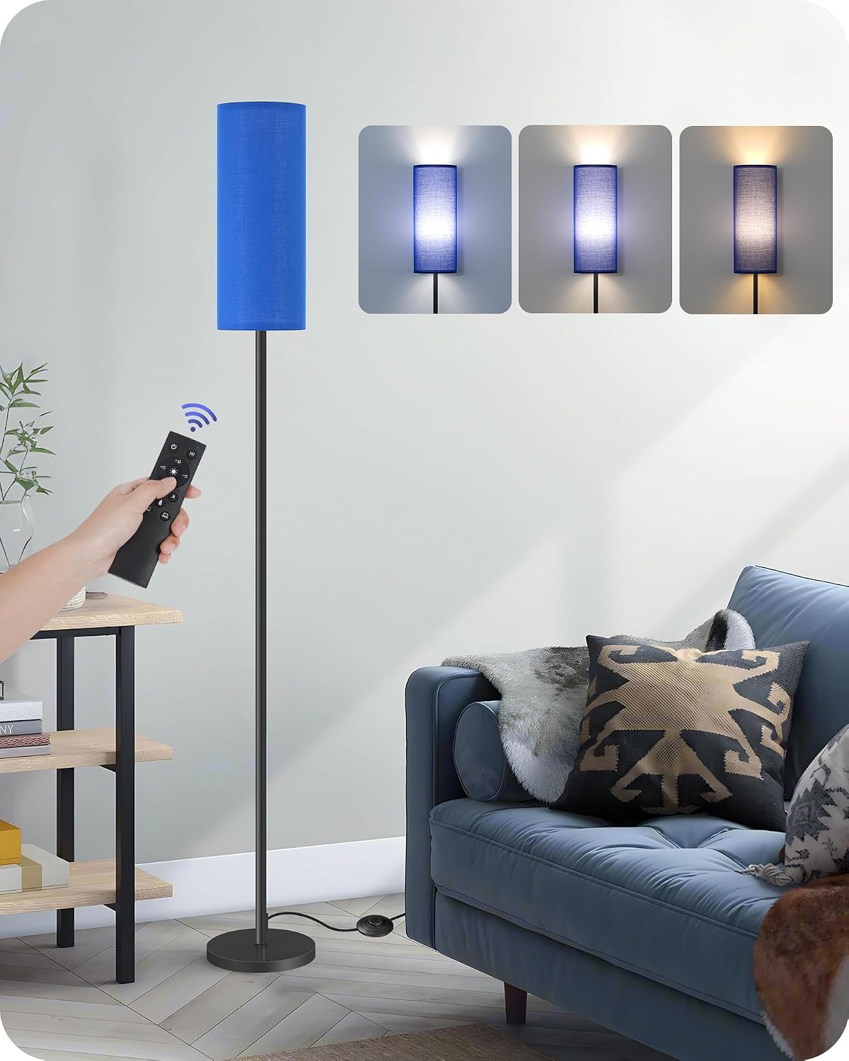 Dimmable Blue Floor Lamp for Living Room with Remote and Foot Switch, Corner Floor Lamp for Bedroom, 64.4" Standing Tall Lamp, 10W 900LM…