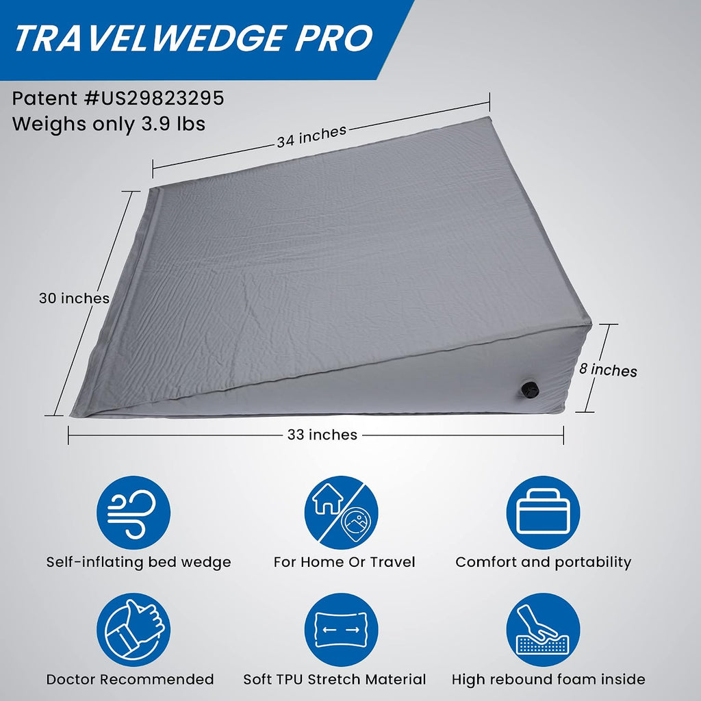 Travelwedgeoffersapremiumselectionofinflatablebedwedgeproducts Self-Inflating Bed Wedge Pillow | Lightweight for Travel | Wedge Pillow for…