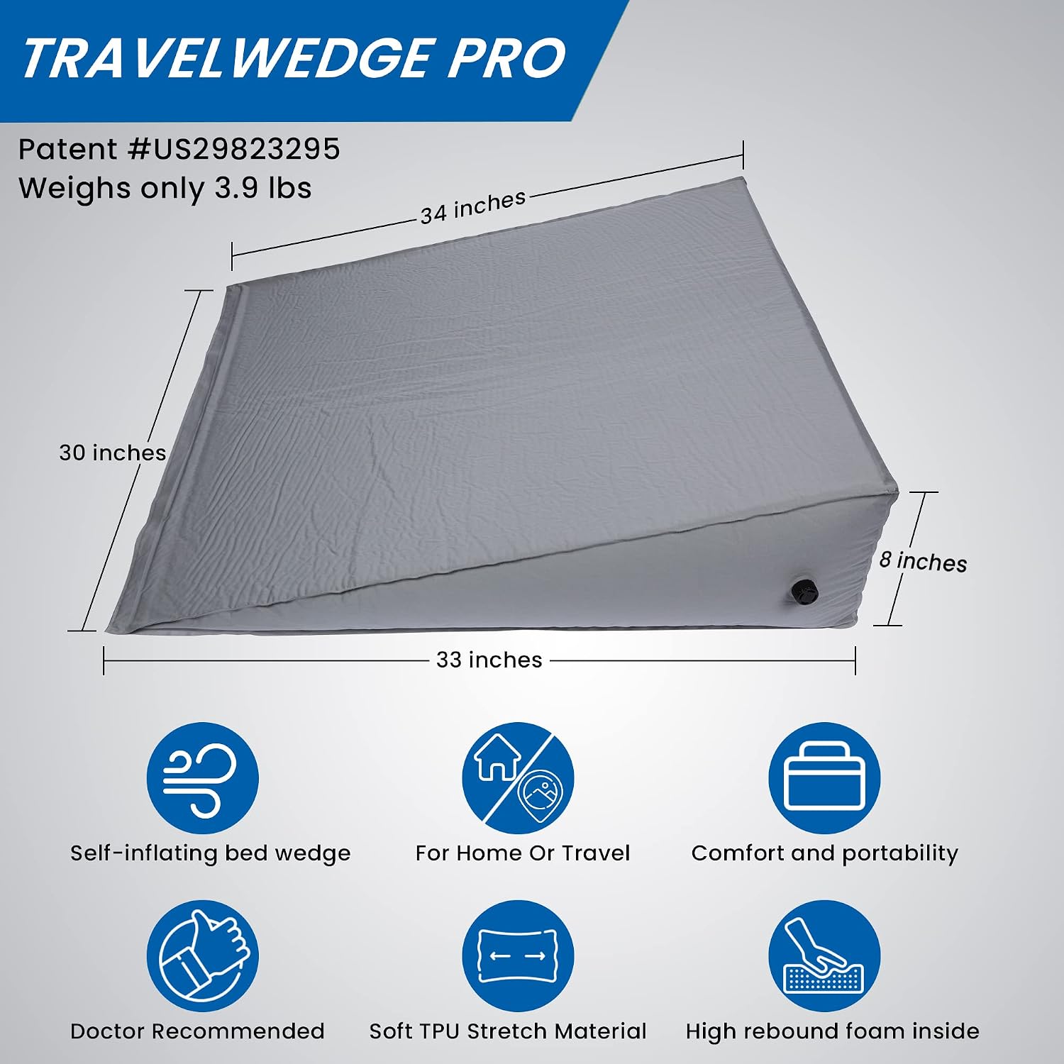 Travelwedgeoffersapremiumselectionofinflatablebedwedgeproducts Self-Inflating Bed Wedge Pillow | Lightweight for Travel | Wedge Pillow for…